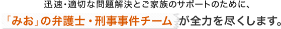 迅速・適切な問題解決とご家族のサポートのために、「みお」の弁護士・刑事事件チームが全力を尽くします。